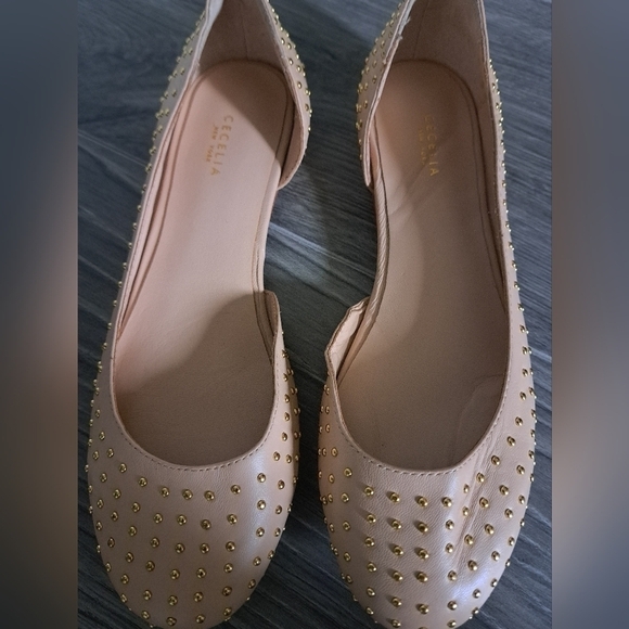 Cecelia NEW YORK leather studded flats shoes neutral beige almond toe - Picture 4 of 12